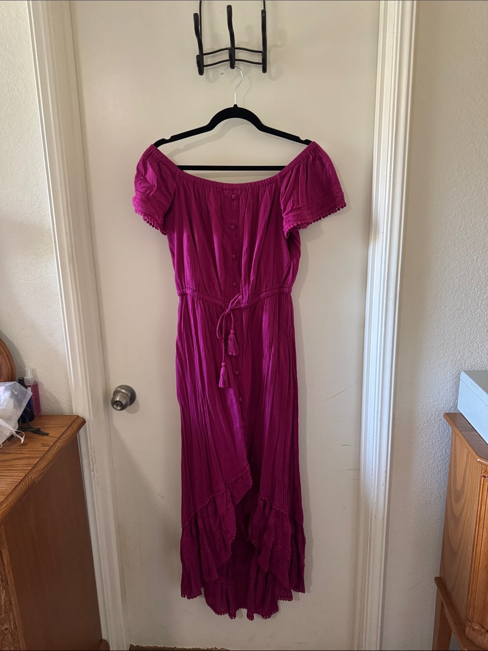 INC International Concepts Off-the-Shoulder Magenta High-Low Maxi Dress